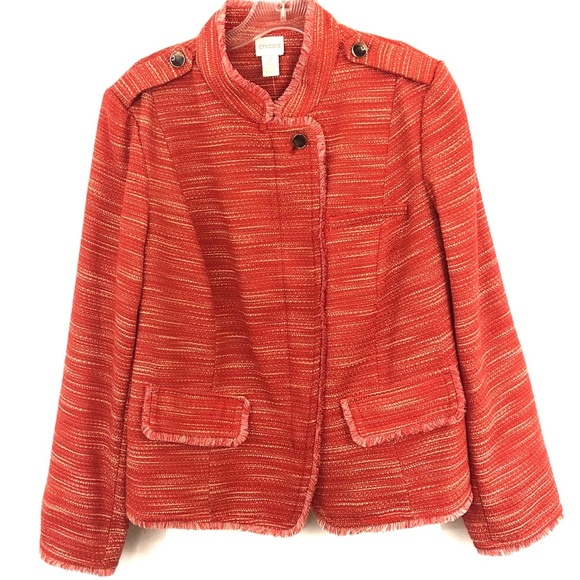 Chico's Jackets & Blazers - NWT Chico's Textured Fringe Jacket Orange Large/12